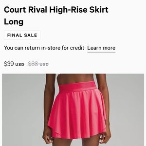 Lululemon Court Rival High Rise Skirt Long